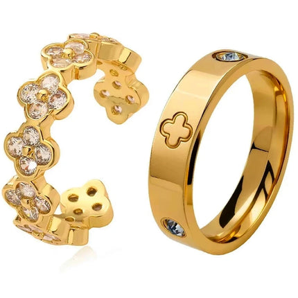 Ring Set - Fleur Élégante – Zirkon mit Kleeblatt-Design