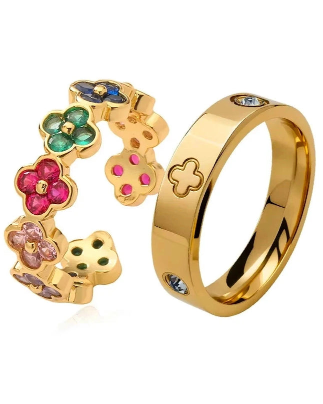 Ring Set - Fleur Élégante – Zirkon mit Kleeblatt-Design